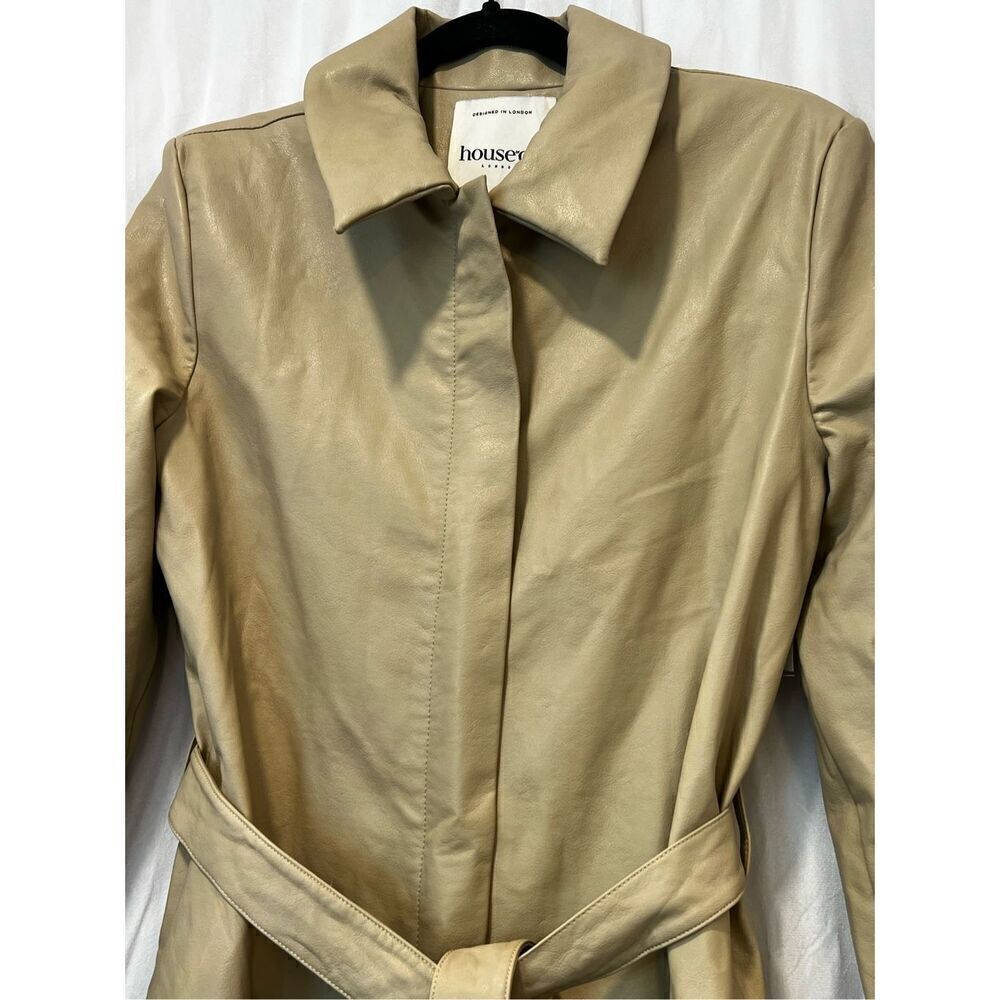House of CB Ariel Beige Belted Vegan Leather Trench Coat Small NWOT - Picture 8 of 11